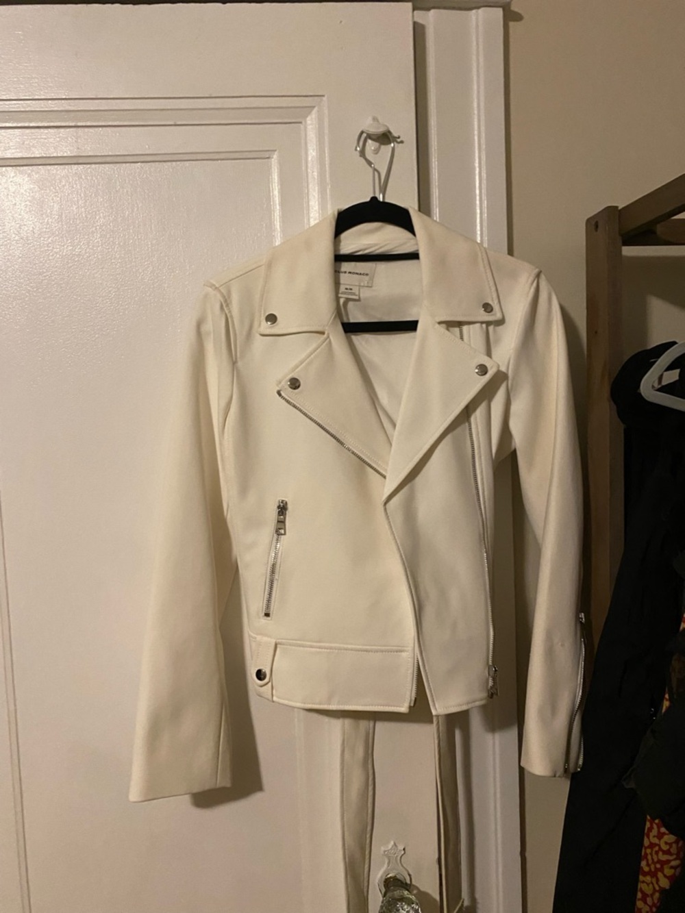 White Moto Jacket - Club Monaco Women's Soft Fabric Biker Coat